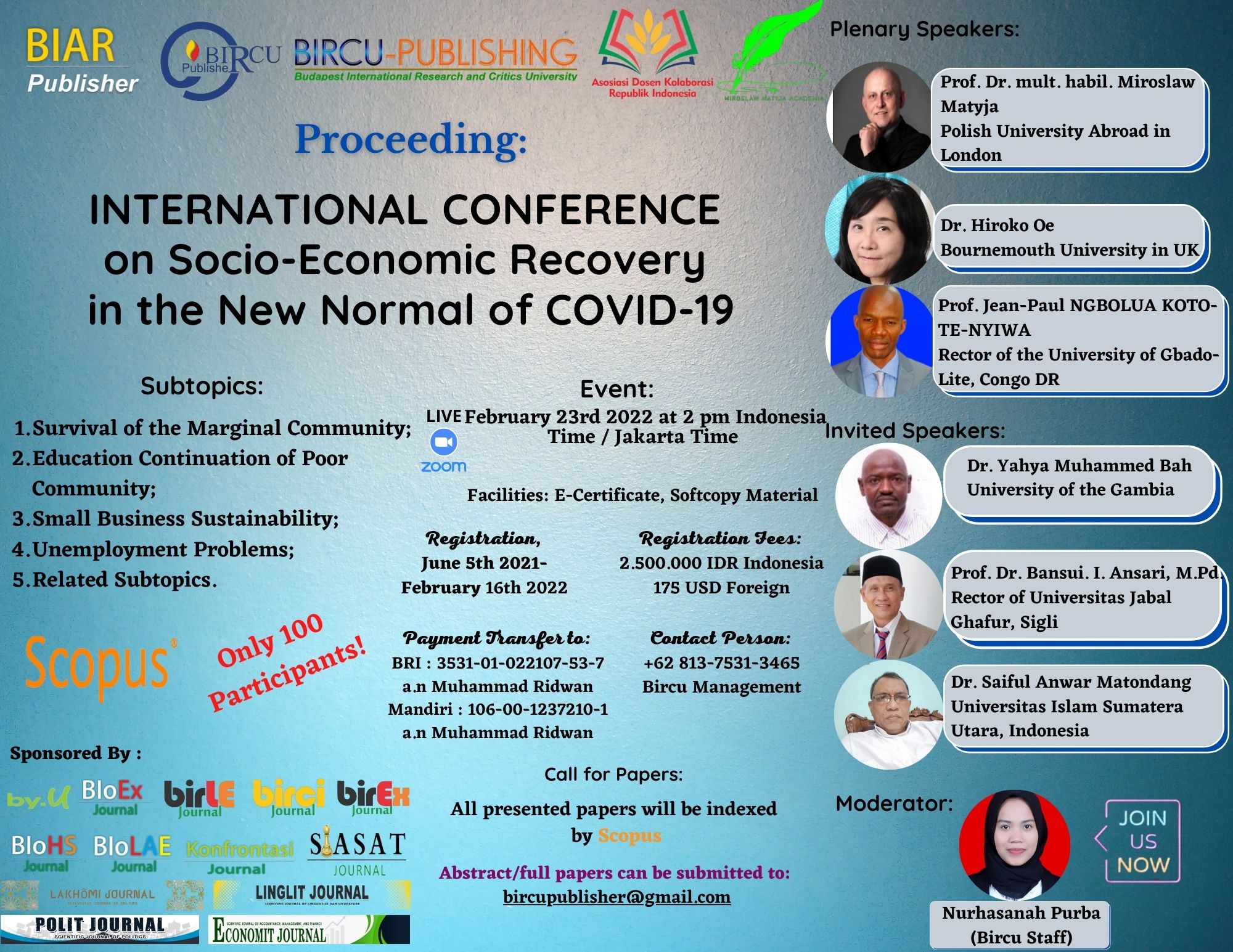 INTERNATIONAL CONFERENCE on Socio-Economic Recovery in the New Normal of COVID 19 (8) INTERNATIONAL CONFERENCE on Socio-Economic Recovery in the New Normal of COVID 19 (8)